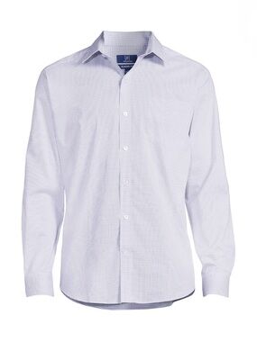 George Mens Dress Shirt 2XL NWT Blue White Grid Check Long Sleeve Stretch Collar